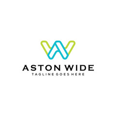 illustration of letter AW or WA sign beautifully shaped and rounded logo design	