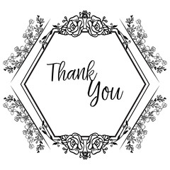 Design of greeting cards thank you, with floral ornament frames, black and white color. Vector