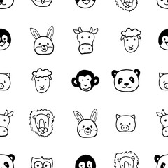 Vector seamless pattern with hand drawn cartoon animals head.