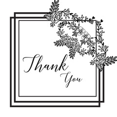 Design of greeting cards thank you, with floral ornament frames, black and white color. Vector