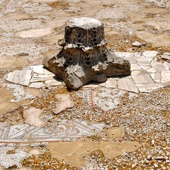 Ruined column and mosaic on Mt. Gerizim