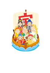 七福神　宝船　年賀状　年賀　年賀テンプレート