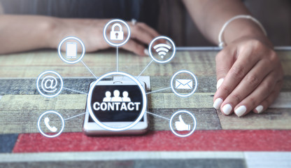 Woman with smartphone. Social media and Contact