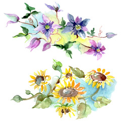 Bouquet with sunflowers floral botanical flowers. Watercolor background set. Isolated bouquets illustration element.