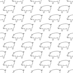 Vector seamless pattern with linear pigs. Seamless pattern.