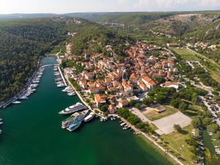 Croatia, august 2019: Aerial view of Krka National Park, Prokljansko lake, Croatia, Europe....