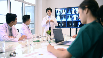 Medical concept. The medical team is meeting the work plan.