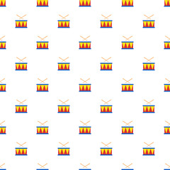 Vector seamless pattern of colorful toy drum and drumsticks.