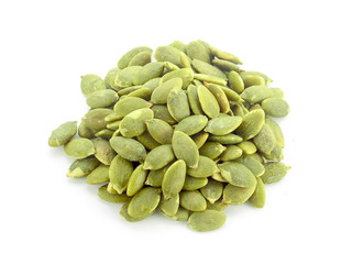 pumpkin seeds on white background.
