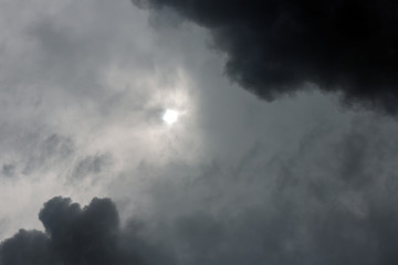 Sky with heavy rainy clouds on grey day