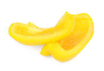 Fototapeta na wymiar Cut yellow bell pepper isolated on white