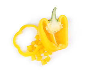Cut yellow bell pepper isolated on white