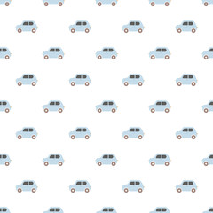 Vector seamless pattern with flat cartoon car. Seamless pattern.