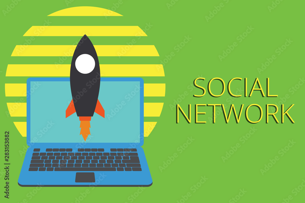 Poster writing note showing social network. business concept for interactions sharing information interdemo