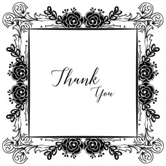 Drawing beautiful wreath frame, lettering thank you, for various card. Vector