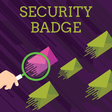 Text sign showing Security Badge. Business photo showcasing Credential used to gain accessed on the controlled area Magnifying Glass on One Different Color Envelope and others has Same Shade