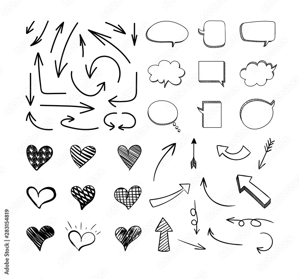 Canvas Prints vector sketchy design elements set isolated on white background, black lines.