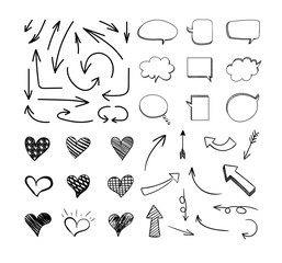 Vector Sketchy Design Elements Set Isolated on White Background, Black Lines.