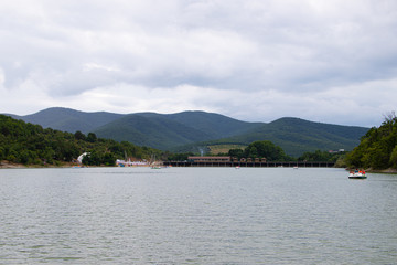 Cypress Lake in Succo. Attractions Anapa. Green lake. Lake with clear water. . The nature of Russia. Trees grow in the water.
