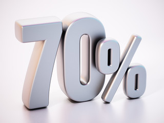 70 percent word standing on white surface with soft reflection. 3D illustration