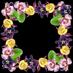 Beautiful floral pattern of Orchid and Aquilegia. Isolated