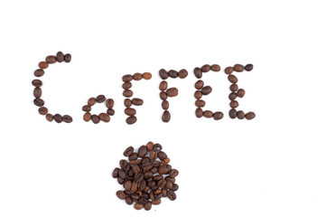 Coffee beans isolated on white background.Coffee time.Copy space