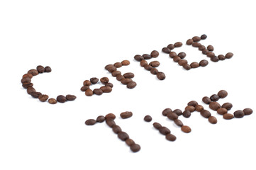 Coffee beans isolated on white background.Coffee time.Copy space