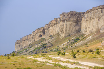 Fototapeta na wymiar White rock in the Crimea. White rock Sights of Crimea. High rock Rocky mountain