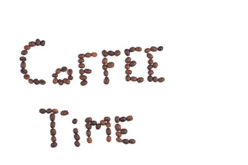 Coffee beans isolated on white background.Coffee time.Copy space