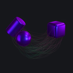Connection lines with creative geometries, 3d rendering.