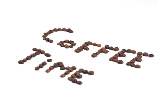 Coffee beans isolated on white background.Coffee time.Copy space