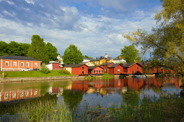 Fototapeta na wymiar Sunny June day on the Porvoonjoki River. Porvoo, Finland