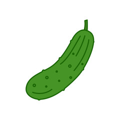 Vector illustration of flat colorful cucumber. Vector whole cucumber.