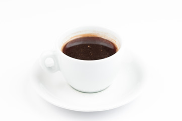 Coffee beans and coffee cup isolated on white background.Coffee time.Copy space.