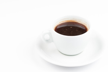 Coffee beans and coffee cup isolated on white background.Coffee time.Copy space.