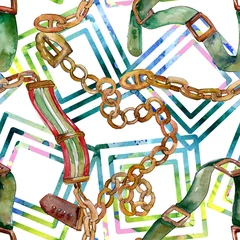 Gardinen Ketten- und Ledergürtel skizzieren Mode-Glamour-Illustration im Aquarellstil. Nahtloses Hintergrundmuster. © LIGHTFIELD STUDIOS