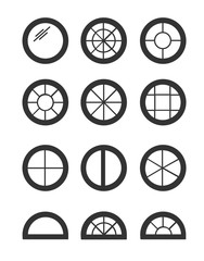 Round & circle window. Casement & awning window frames. Flat icon set. Vector illustration. Isolated objects