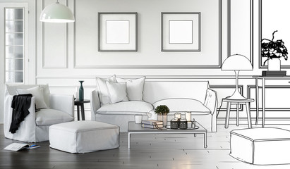 Casual Furnishing Presentation (drawing with tamplate frames) - 3d visualization