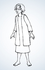 Cheerful Jewish boy in antique clothes. Vector drawing