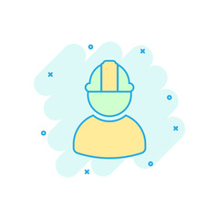 Construction worker icon in comic style. Factory employee vector cartoon illustration on white isolated background. Architect manager business concept splash effect.