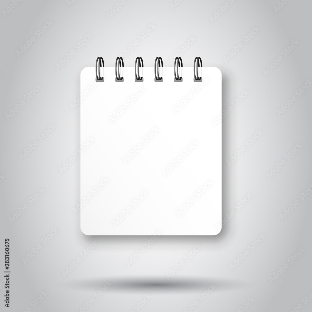Poster blank mock up notepad icon in transparent style. spiral notebook document vector illustration on iso