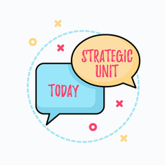 Conceptual hand writing showing Strategic Unit. Concept meaning profit center focused on product offering and market segment. Pair of Overlapping Bubbles of Oval and Rectangular Shape