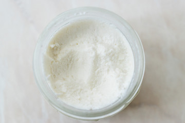 Ricotta Cheese in Jar / Glass Bowl Ready to Use.
