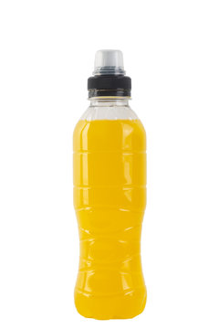 Isotonic Energy Drink. Bottle With Yellow Transparent Liquid, Sport Beverage Isolated On A White Background