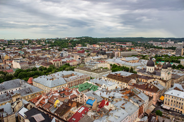 Naklejka premium Architecture of Lviv. Lviv is the cultural center of Ukraine. Television and town hall in the center. Tourist attractions. .