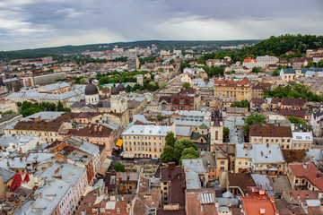 Fototapeta na wymiar Architecture of Lviv. Lviv is the cultural center of Ukraine. Television and town hall in the center. Tourist attractions. .