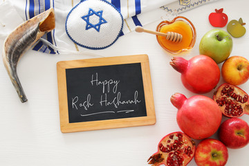 religion image of Rosh hashanah (jewish New Year holiday) concept. Traditional symbols