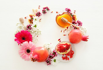 religion image of Rosh hashanah (jewish New Year holiday) concept. Traditional symbols