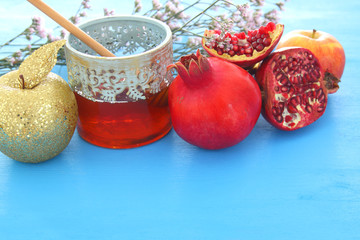 religion image of Rosh hashanah (jewish New Year holiday) concept. Traditional symbols