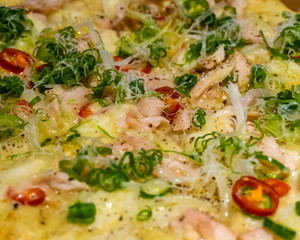 Thin crust chicken chili pizza